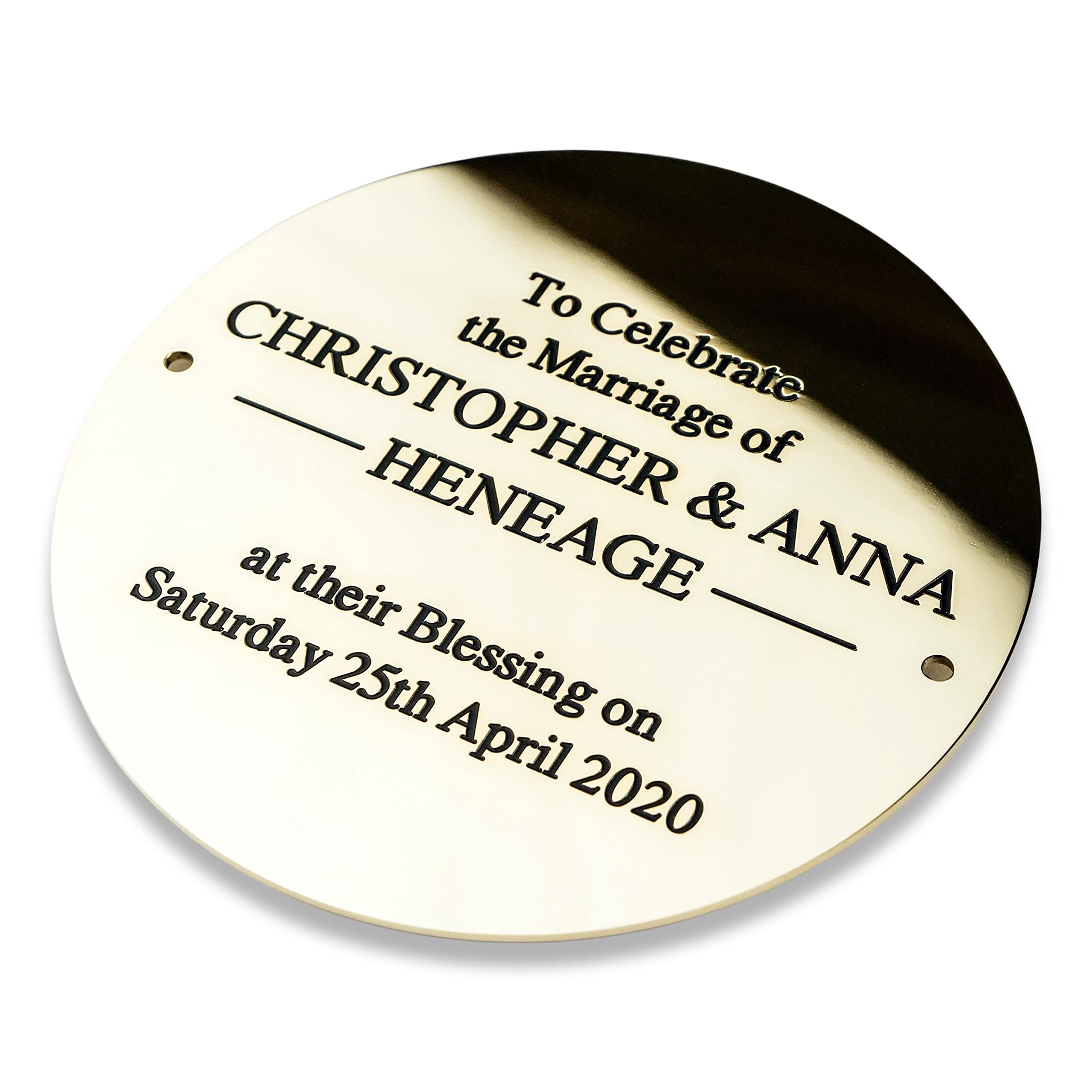 Engraving Studios 8" circular solid brass engraved nameplate. Personalised engraved memorial plaque