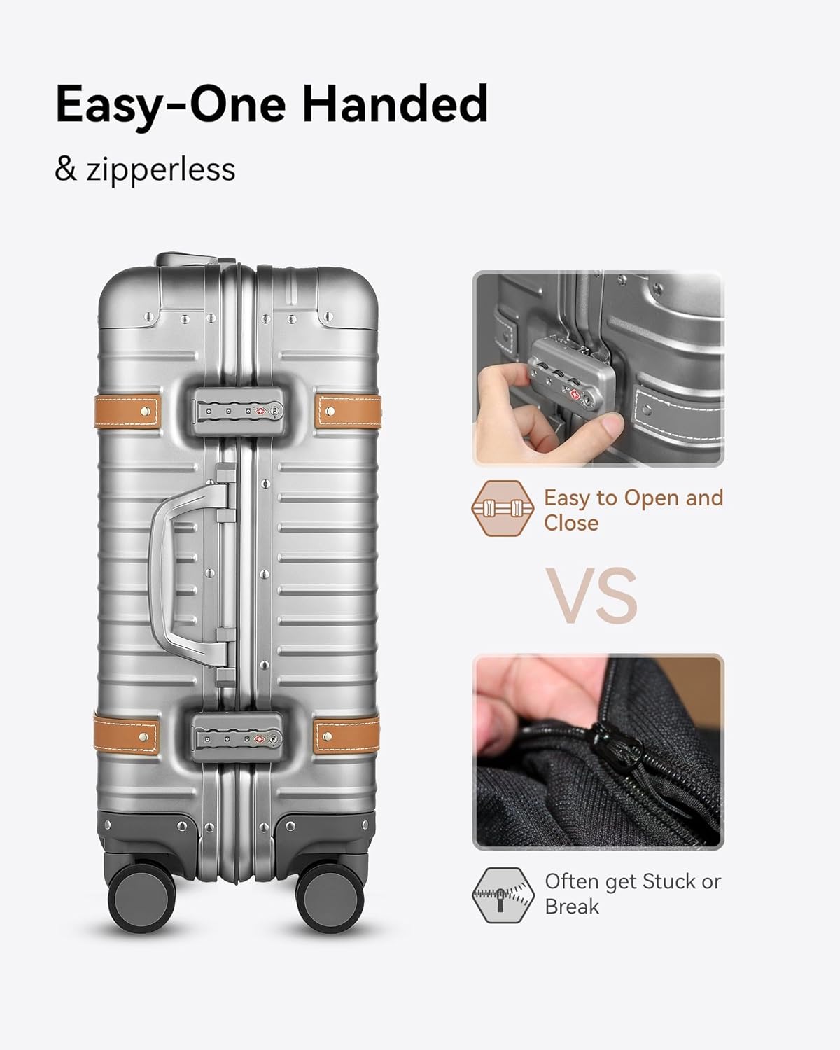 All Aluminum Carry On Luggage with Wheels, AV Zipperless Hardshell Suitcase with TSA Lock (ZX-Enhance, Matte Silver, 20 Inch)