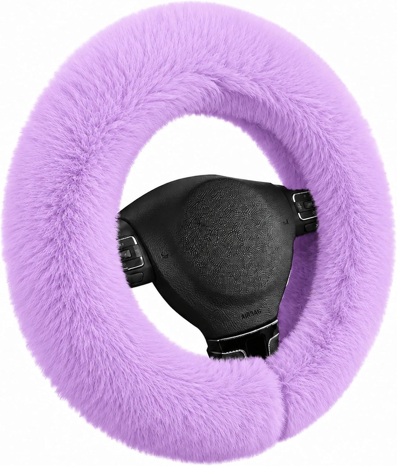 Road Comforts Steering Wheel Cover, Fluffy Car Wheel Covers for Women/Girls/Ladies,Soft Wool Fur Steering Wheel Protector, Universal 14 1/2 inches to 15 inches - Purple