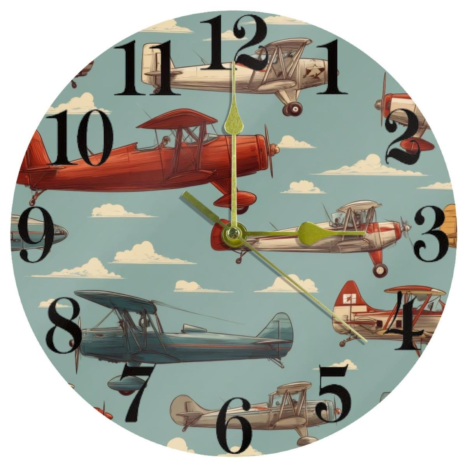 Horloge murale colorée avec aéronefs à quartz silencieuse pour chambre enfant