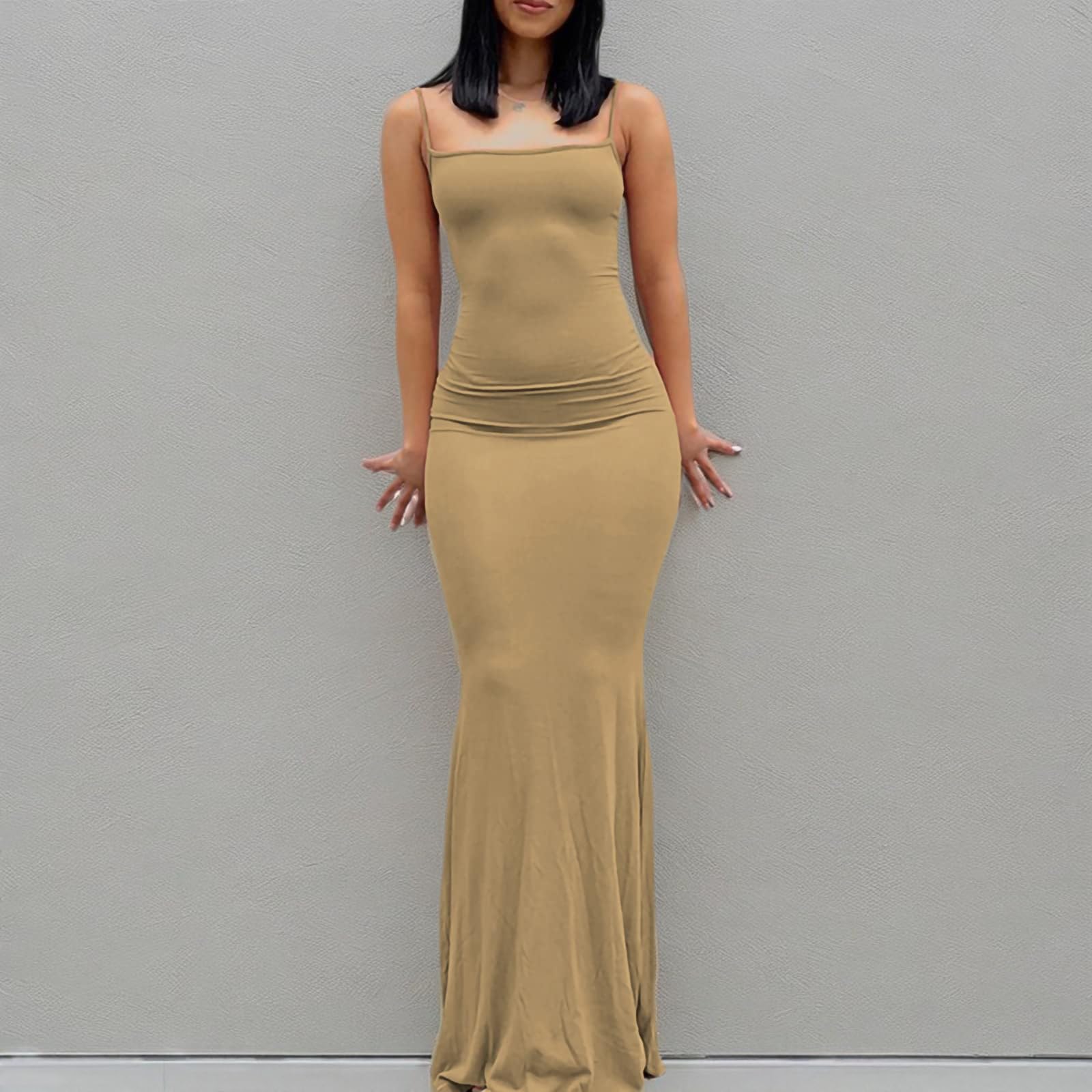 Women Bodycon Maxi Slip Dress Summer Sleeveless Strappy Backless Evening Party Long Dress