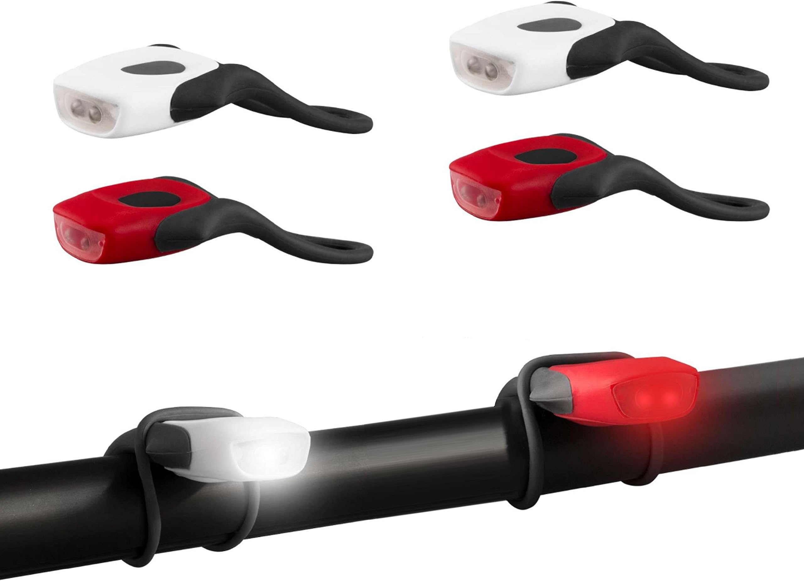 AlltroLite Bicycle Light Front and Rear Silicone LED Bike Light Set - Bike Headlight and Taillight, Waterproof & Safety Road, Mountain Bike Lights, Batteries Included - 2 Set