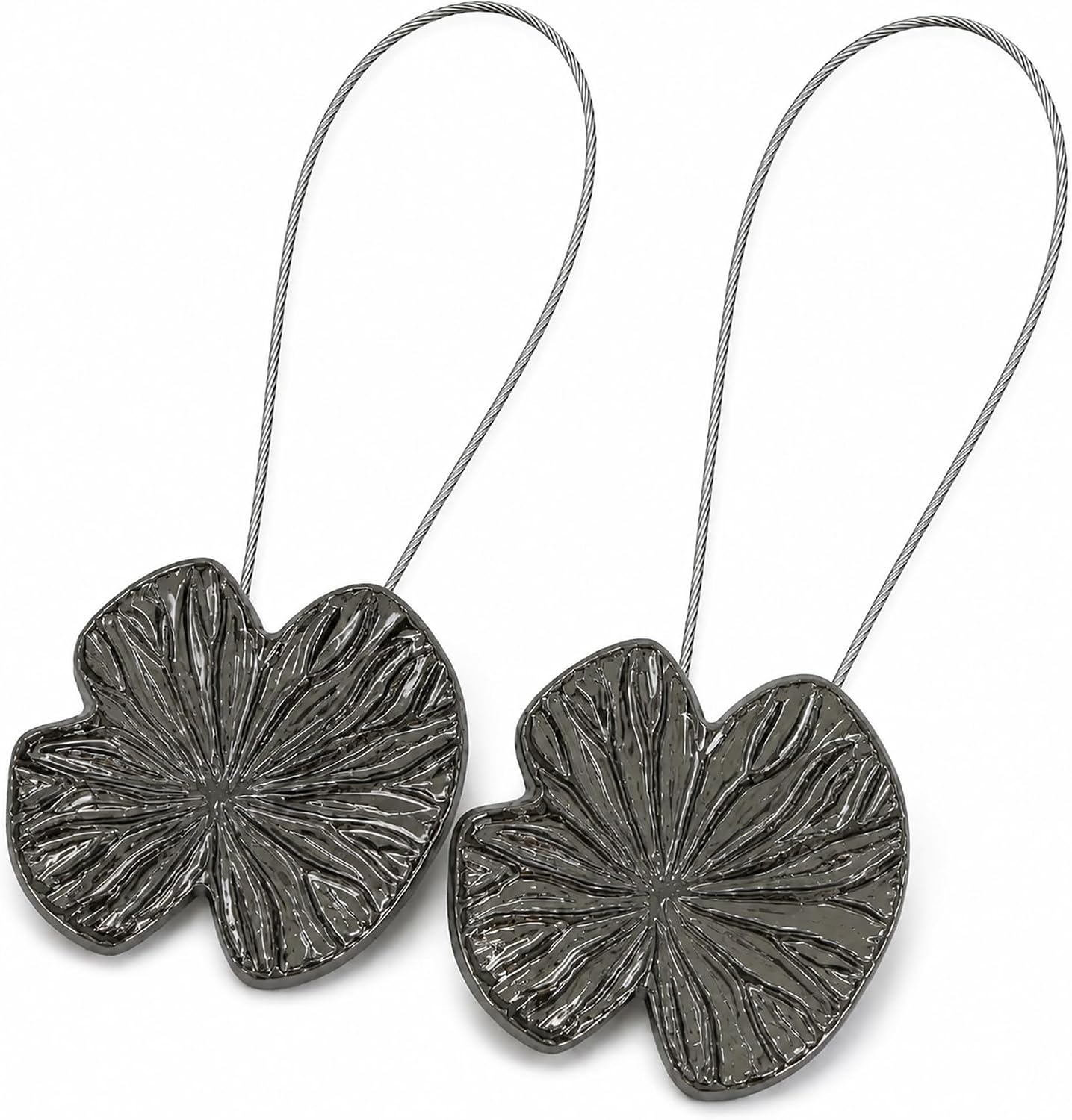 Set of 2 Magnetic Water Lily Curtain Tiebacks – Resin Floral Design, Strong Magnetic Closure, No Installation Required – Graphite
