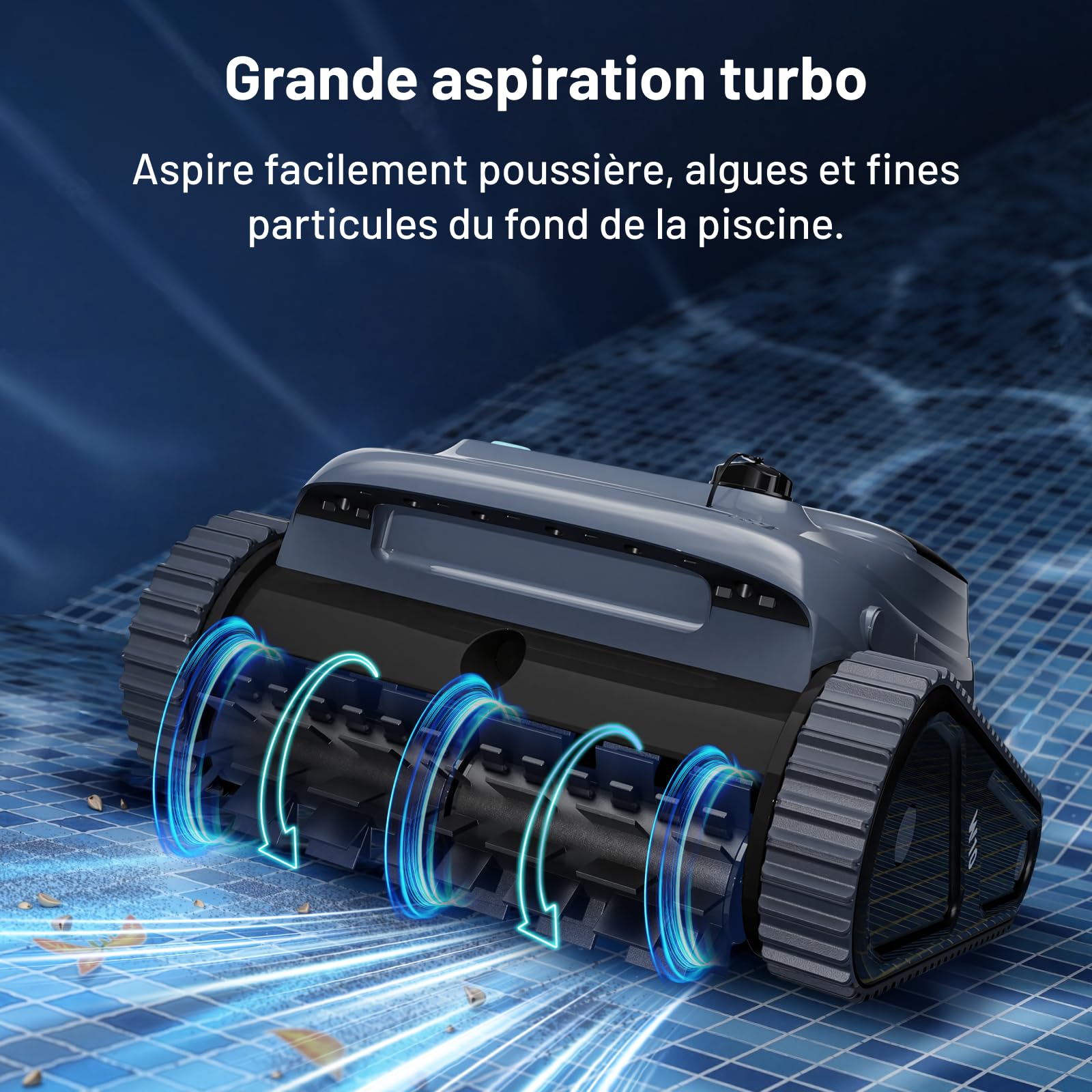 VONKO W10 P10 Robot Piscine sans Fil, Aspirateur Piscine avec Navigation IA, Nettoyage Fond/Parois/Ligne d’Eau, 180 Min d’Autonomie, pour Piscines Jusqu’à 200 m², Bleu Roi