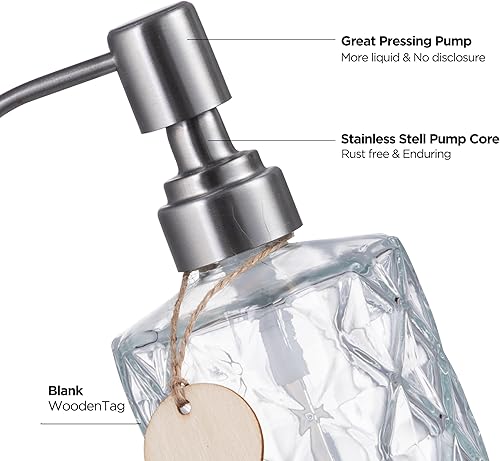 Miniatura 4 de HBlife Dispensador de jabón de 12 onzas con bomba de acero inoxidable 304, dispensador de jabón de baño de cocina con diseño de diamante,