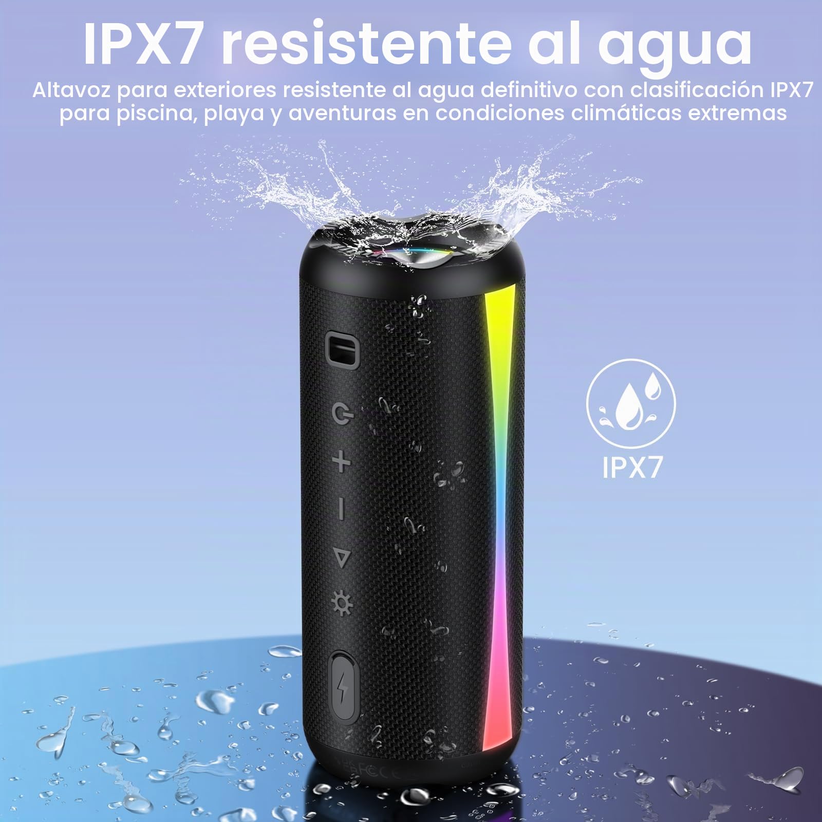 Altavoz Bluetooth 5.4, 20w Altavoz Bluetooth Potente Con Micrófono HD, 360° Sonido Estéreo, 7 Cambios RGB, TWS, 20 H Impermeable IPX7 Speaker Bluetooth Para Viajes/ Deportes/ Fiestas/ Ciclismo, Negro