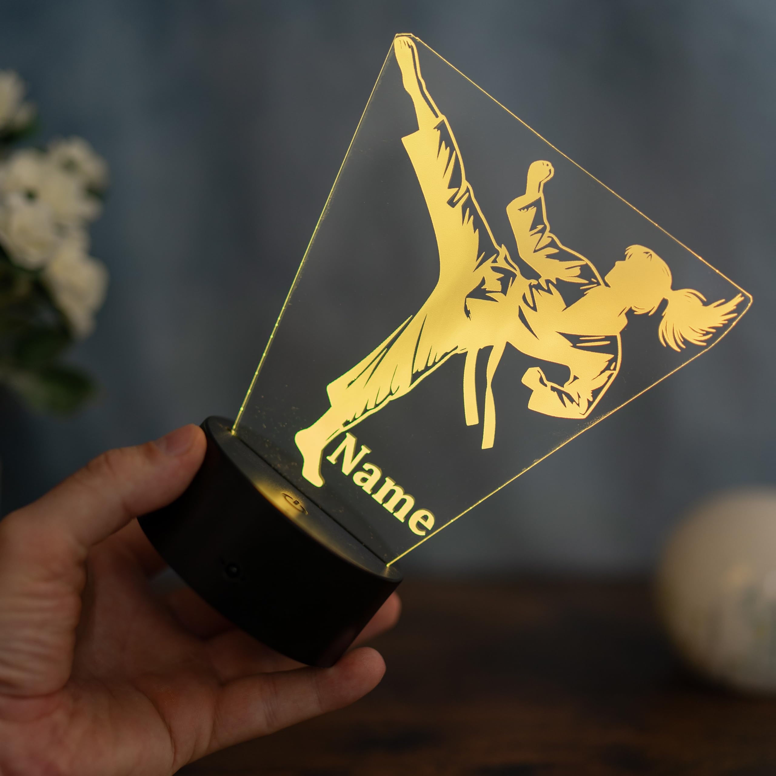 Lámpara LED de cristal acrílico para niña, diseño de karate, luz nocturna con nombre y cambio de color, decoración de artes marciales, cristal acrílico fabricado en Alemania
