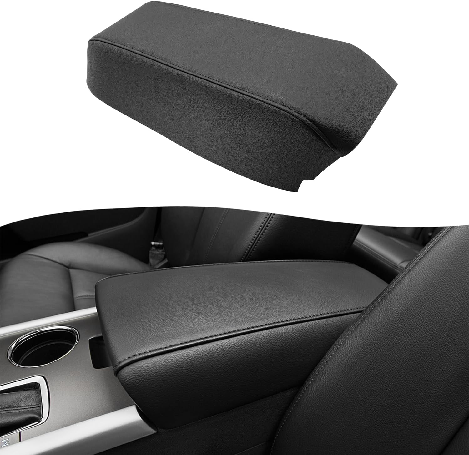 KBH Center Console Armrest Cover Replacement for Ford Edge 2011 2012 2013 2014, Vinyl Leather, Middle Console Arm Rest Upholstery, Anti-Scratch, Black