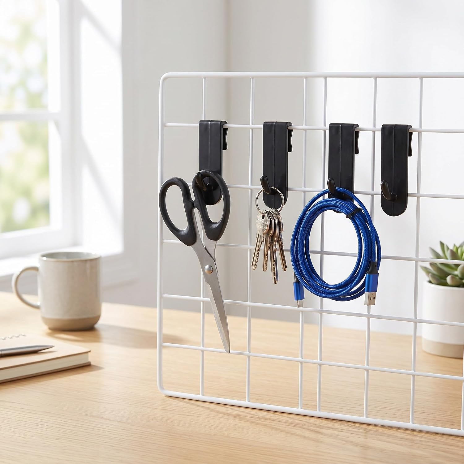 YARNOW 35pcs Grid Wall Panel Display Hooks - Wall Mounted Wire Shelf Hanging Clips - Plastic Hangers for Retail Merchandising, Kitchen Storage, Office Organization