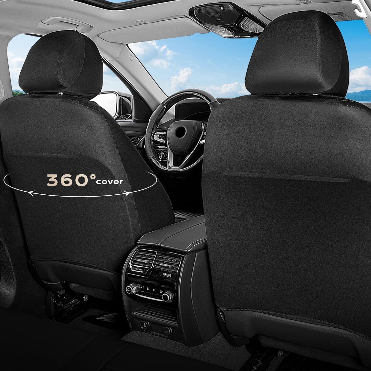 FLORICH Front Car Seat Covers, Breathable Automotive Seat Cover, Universal Seat Covers Car Interior Protectors Cushion for Most Cars&SUV-Black&Blue