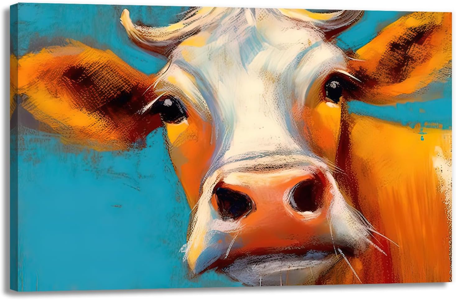 GLOKAKA Black White Cow Canvas Wall Art Abstract Cattle Portrait Painting Farmhouse Animal Decor for Living Room Office Ready To Hang(Artwork-1,12"x18")