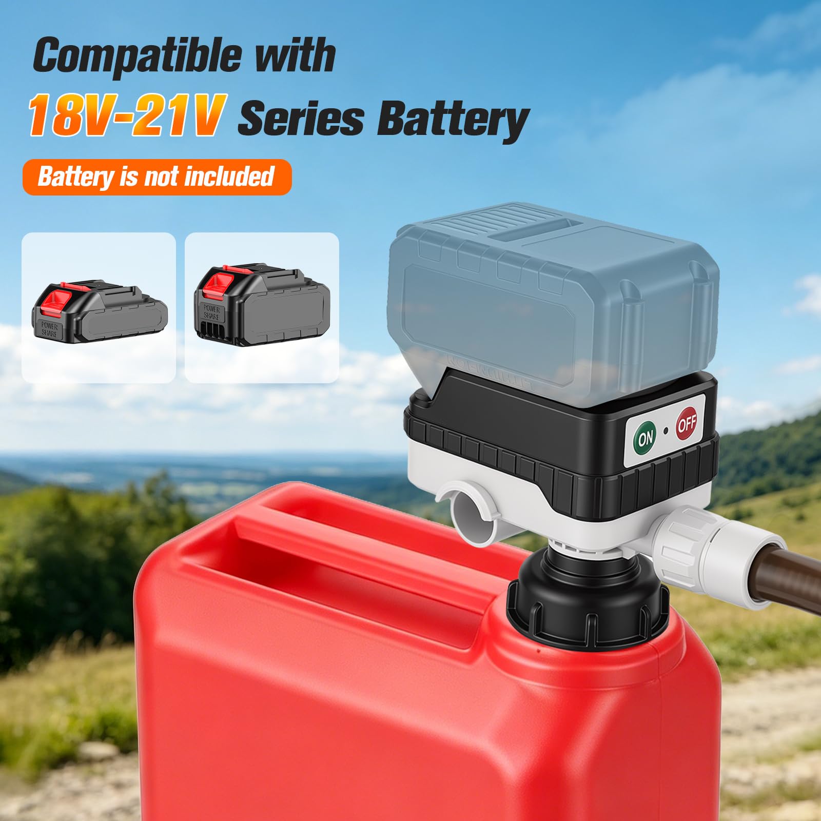 Pompe de transfert de carburant sans fil, haut débit de 15 l/min, compatible avec les batteries 18 V-21 V (non incluses), pompe à huile automatique avec tuyau de 150 cm et 4 pièces, pour