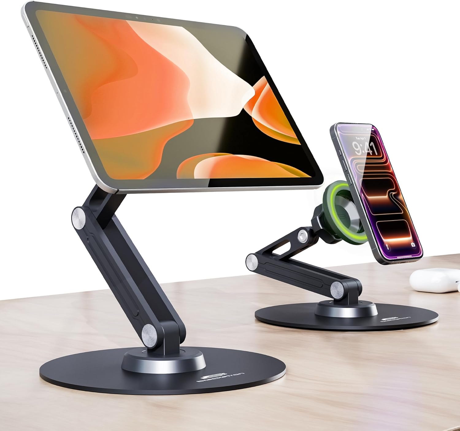 Bracketron Magnetic iPad Stand - MagAlign PRO Tablet Stand with MagSafe Compatibility, 360 Swivel Base & Adjustable Pivot Arm, Ultra Strong Magnets + Suction Design