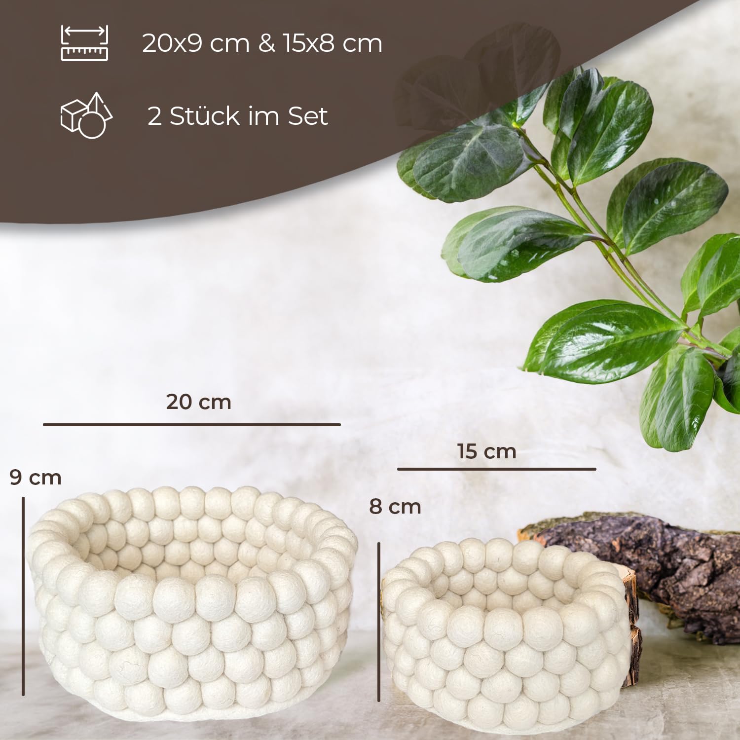 Set of 2 Felt Storage Baskets, Round Baskets, Handmade, Fair Trade, Sustainable Felt Decoration, Stackable, Organiser - Image 2