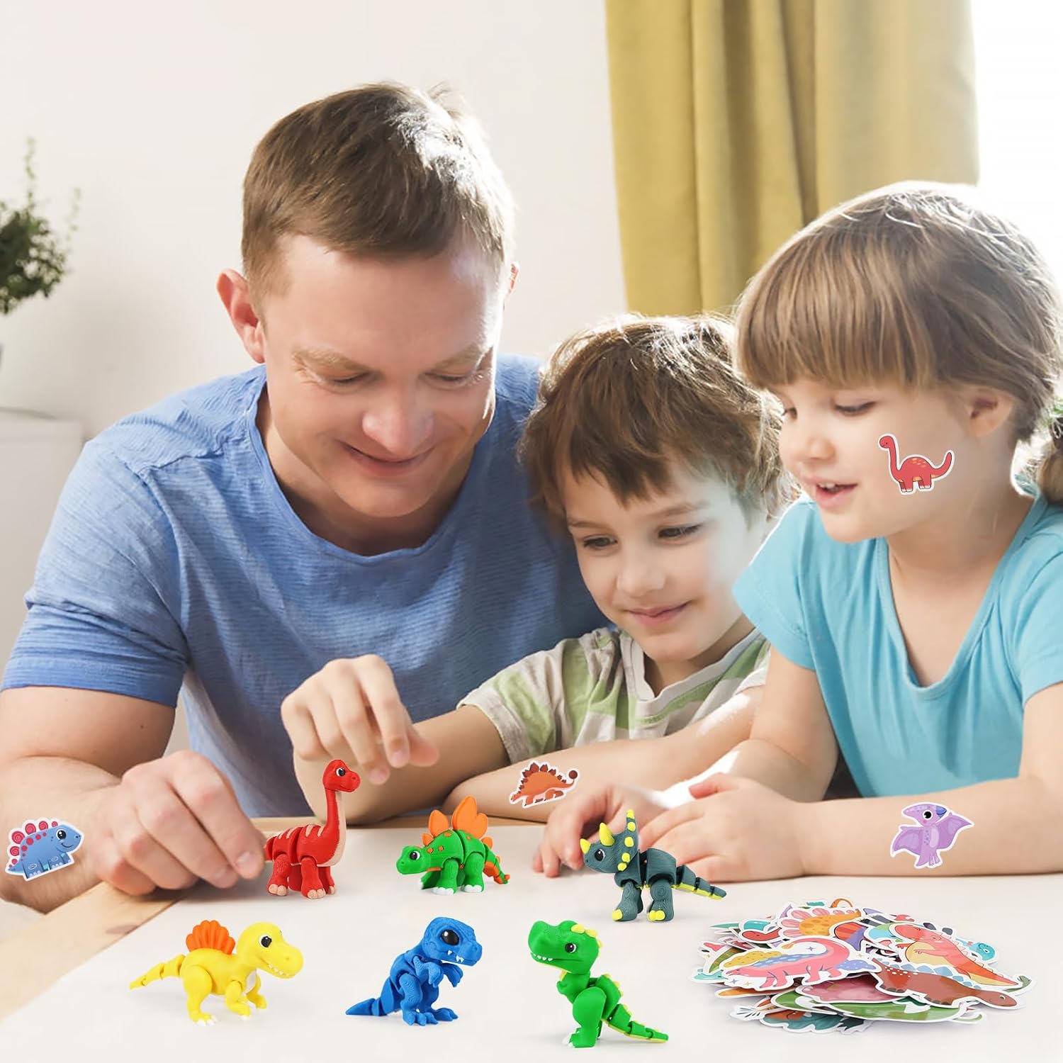 6PCS 3D Printed Dinosaurs with 20 Dinosaur Stickers, Valentine's Day Gift Dinosaurs Toys for for Kids 3 5 7 9, 3D Dragon Surprise Fidget Toys Autism ADHD Stress Relief, Home Decor