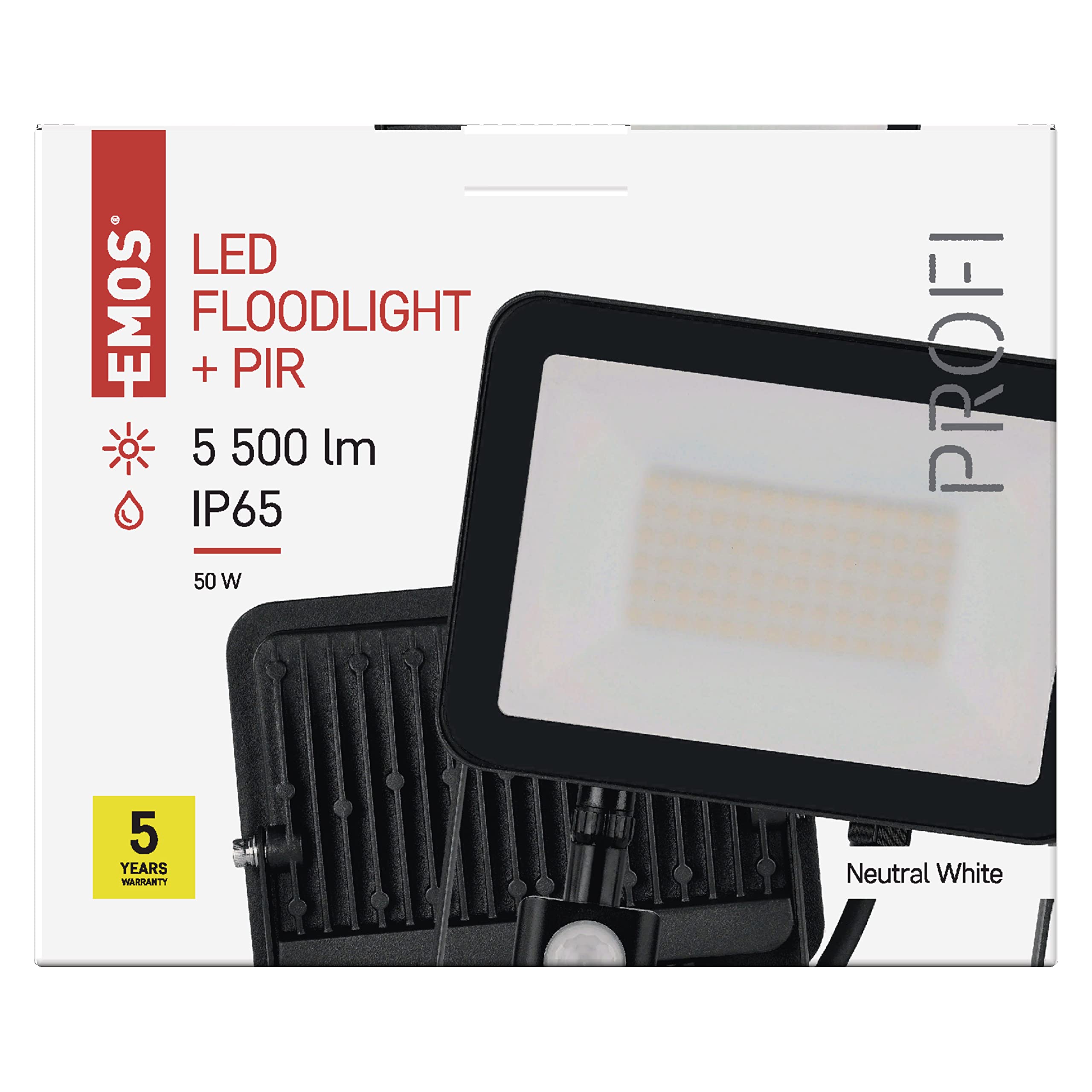 EMOS LED Strahler Profi 50W mit Bewegungsmelder, wasserdichtes Alu Flutlicht für Innen und Außen, Helligkeit 5500lm, Neutralweiß 4000K, CRI>80, Lebensdauer 50000h, Flacker-frei, 5 Jahre Garantie