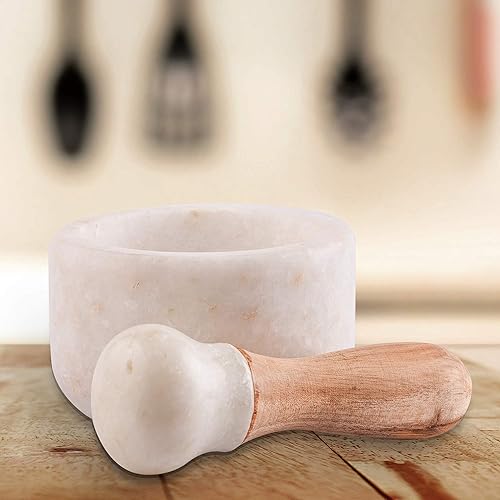 Miniatura 5 de Juego de mortero y mortero grande de alta resistencia, tallado a mano con trituradora de mármol para moler hierbas, especias, ajo, pastas de pesto y