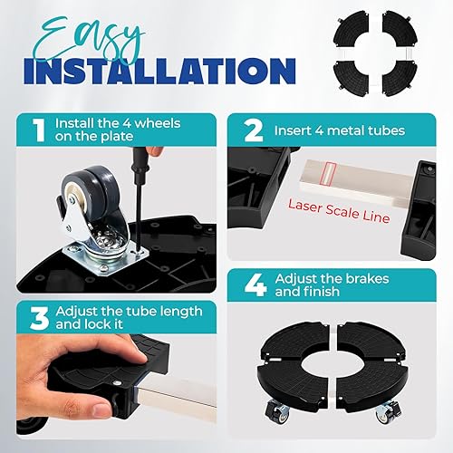 Miniatura 3 de IDZO Wheels Heavy Duty 440lbs Capacity, ajustable 15-21 pulgadas Rolling Stand Plant Caddy, negro