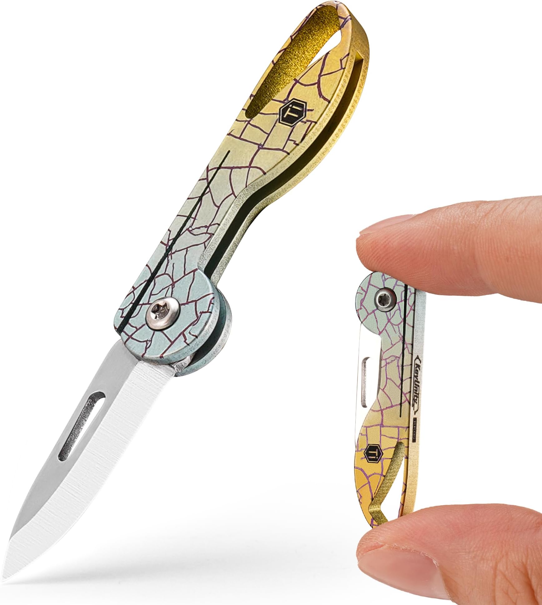 KK05 Mini Titanium Pocket Knife for Everyday Carry- Razor Sharp Folding Blade, Lightweight EDC Tool for Camping, Hiking and Outdoor (Yuzu)