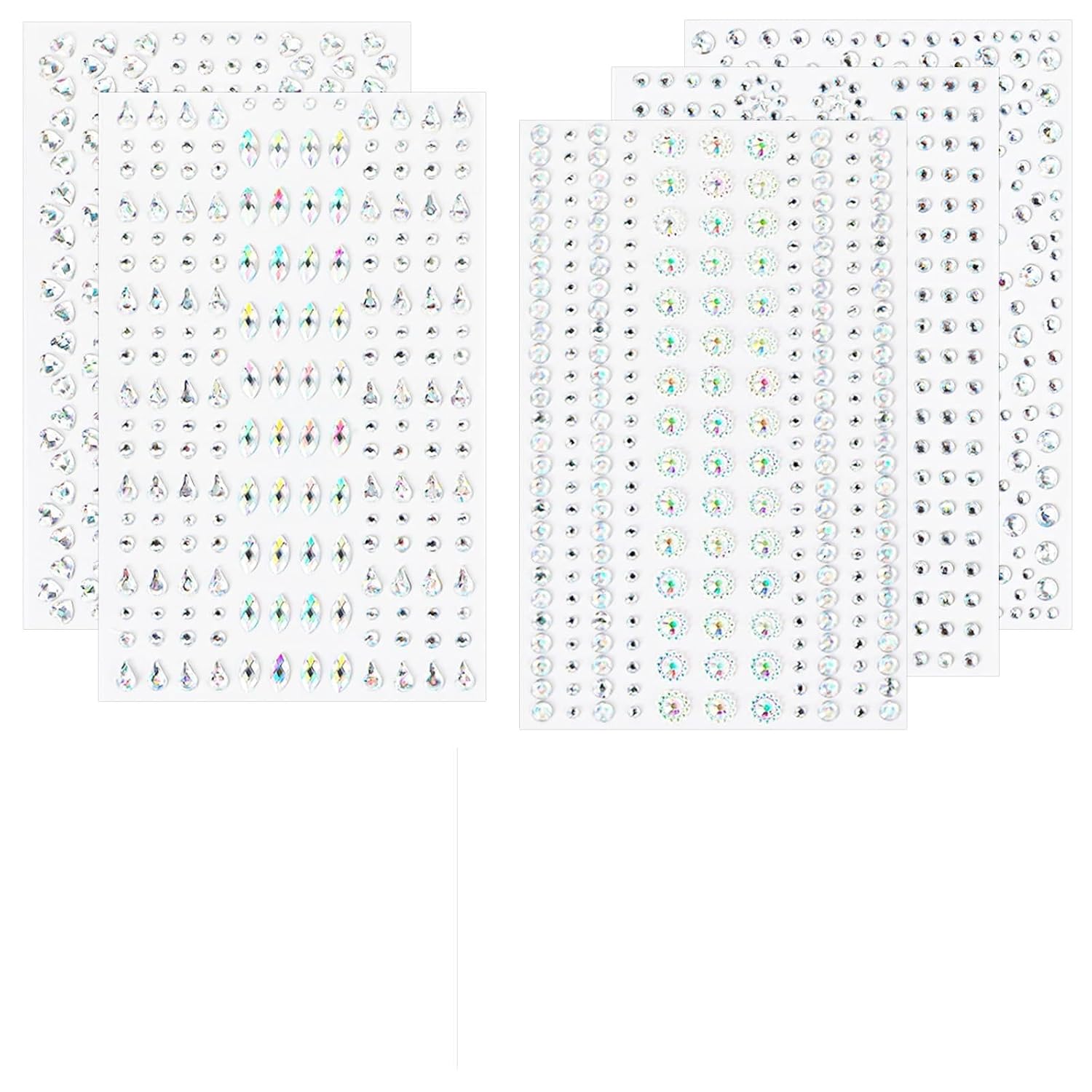 Ouligay 1965 PCS Self-Adhesive Face Rhinestones 6 Styles Bling Body Gems