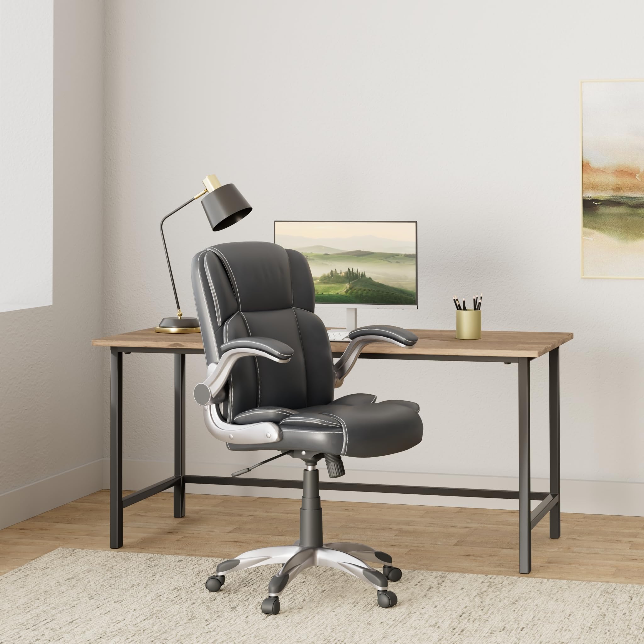 Amazon.com: Lorell LYS Soho Flip Armrest Mid-Back Leather Chair