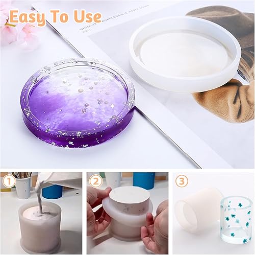 Miniatura 4 de 1 juego de moldes de resina de silicona, juego de 28 moldes de fundición de resina de silicona, incluye cubo, cuadrado, redondo con taza medidora y