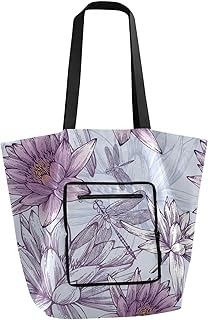 Sacolas de compras reutilizáveis de lírios de água e libélulas, durável e leve, dobrável, grande, sacola de compras portátil, sacola de pano de grande capacidade, Lírios de água e libélulas, One Size