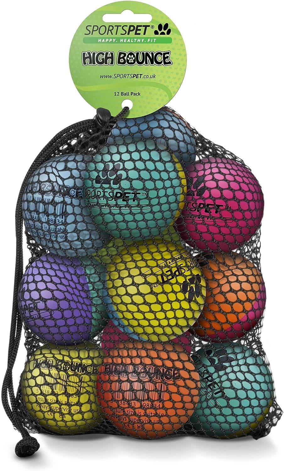 SPORTSPET High Bounce Dog Balls, Floating Throw and Fetch Toy for Dogs, Tough, Strong, and Durable Chew & Play, Safe Toy Balls for Dogs & Puppies, Pack of 12 (60mm)