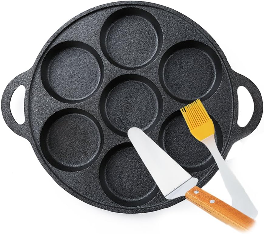 Cast Iron Omelette Egg Burger Fried Egg Pot Pancake Pan With 7-Mold Design 32cm Diameter
