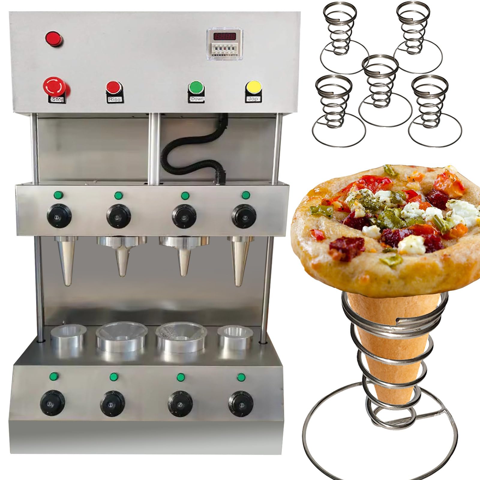 TXMACHINE® Pizza cone machine 4 cone maker with pizza oven,display warmer,pizza cone making machine,4 shapes (2 cone+2 umbrella maker, 220V/50HZ)