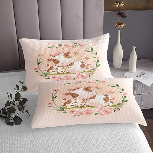 Miniatura 7 de Erosebridal Juego de edredón para niños con bonito diseño de animales y abejas dulces, juego de ropa de cama floral rosa y rosa, juego de colcha con