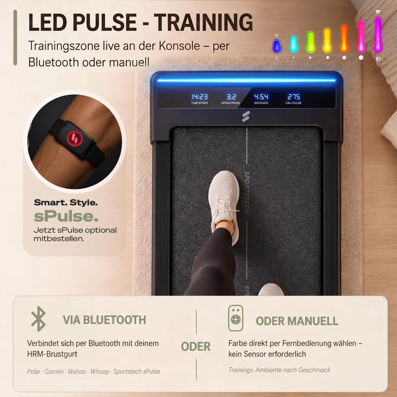 Sportstech sWalk Lite Walking Pad Laufband für Zuhause & Schreibtisch, mit Steigung 6%, bis 6 km/h, LED-Anzeige, App-Steuerung, Fernbedienung, leise, flach & kompakt, für Home Office, bis 150 kg