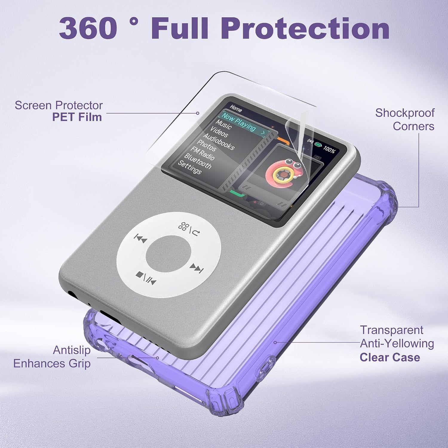 Clear Case for innioasis Y1 MP3 Player with Screen Protector & Lanyard
