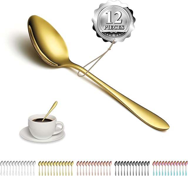 Kyraton Złote łyżeczki 12 szt. 14 cm ze stali nierdzewnej tytanowane złote łyżeczki, łyżka deserowa, złota łyżeczka, sztućce