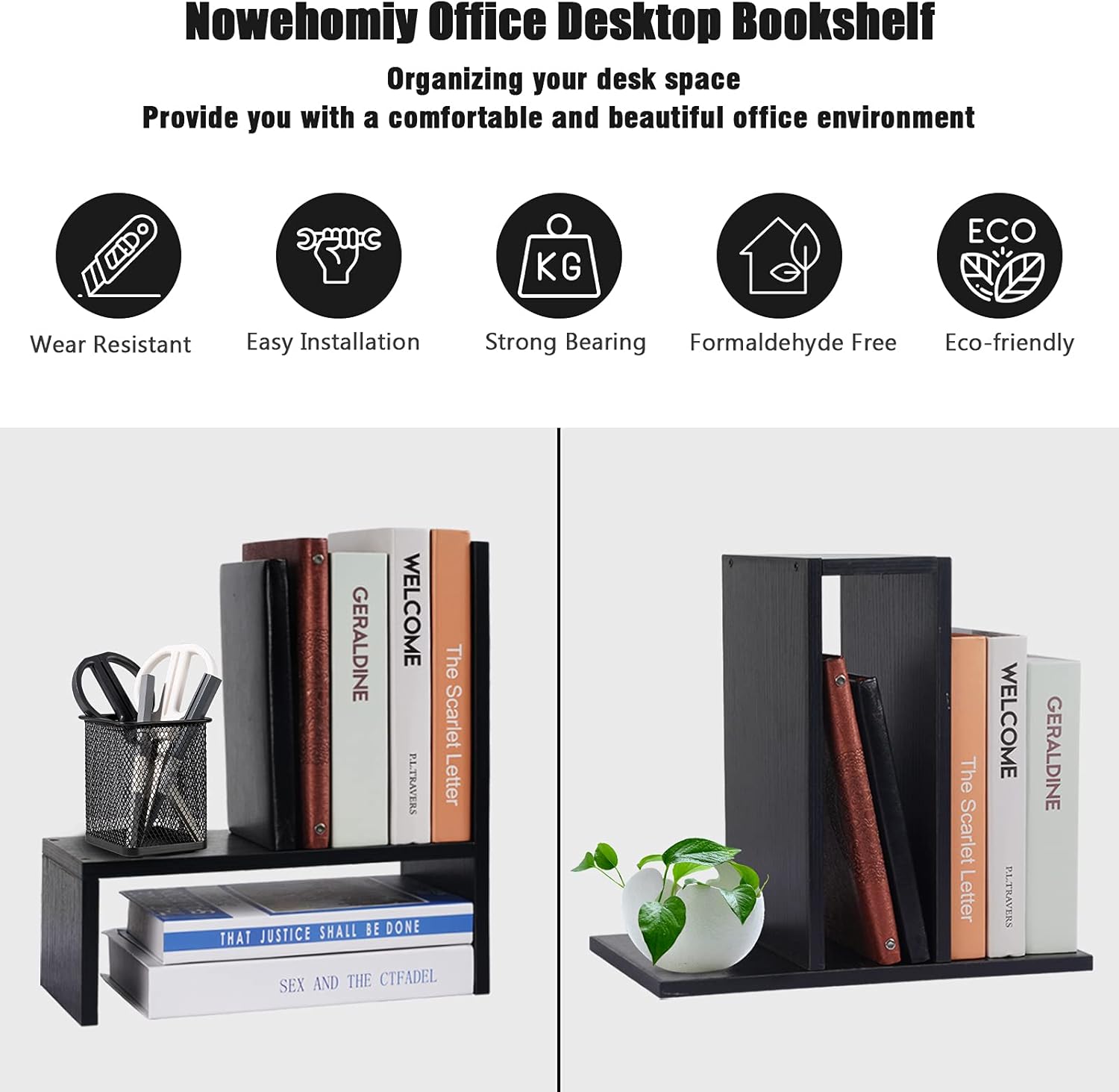 Desk Shelf Organizer, Wood Desktop Bookshelf Organizers and Storage, Small Desk Shelves for Office Supplies, Desk Organization for Study Room Simple Assembly Adjustable Table Shelf, Black : Office Products