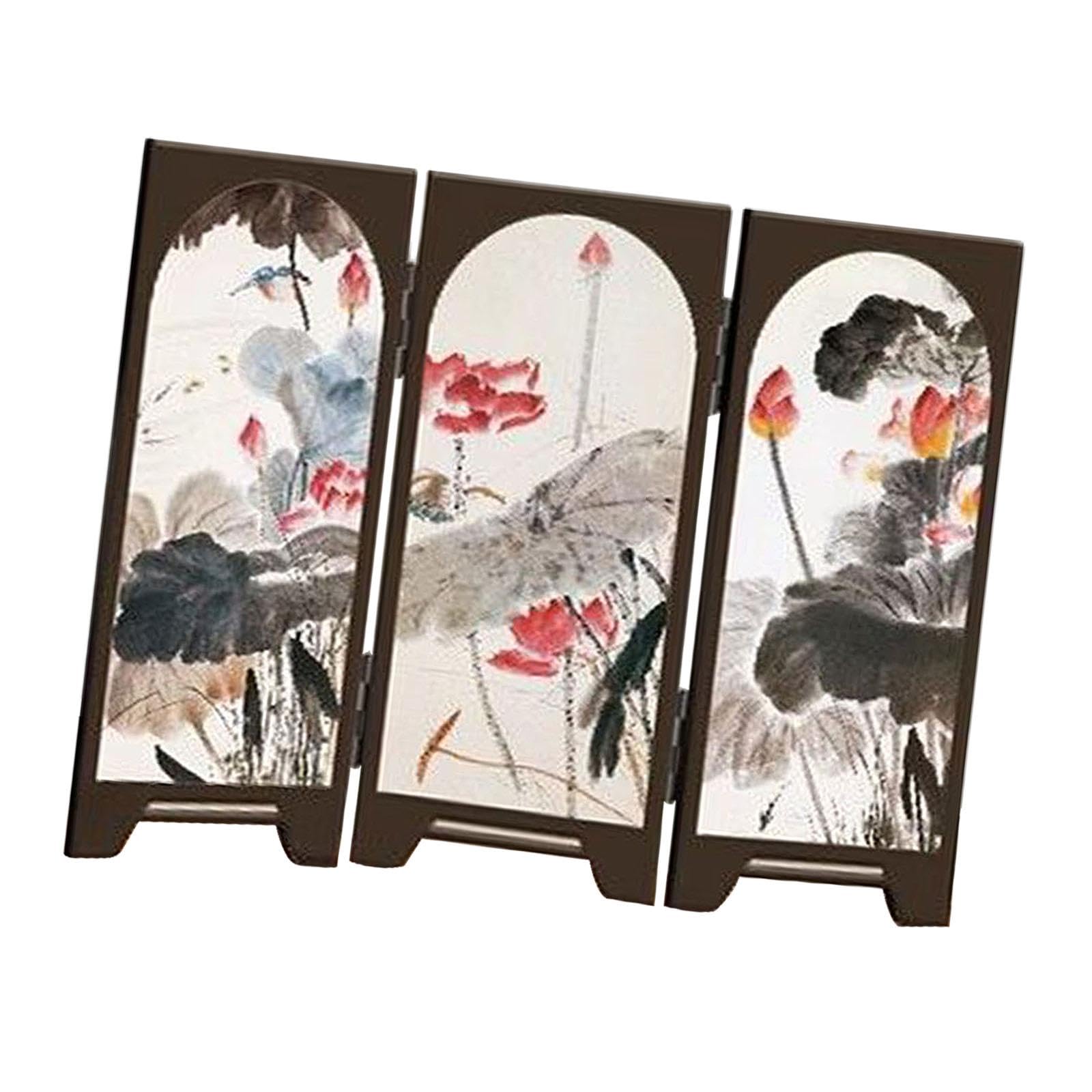 Mini paravent pliable style D en bois artisanal pour déco Feng Shui