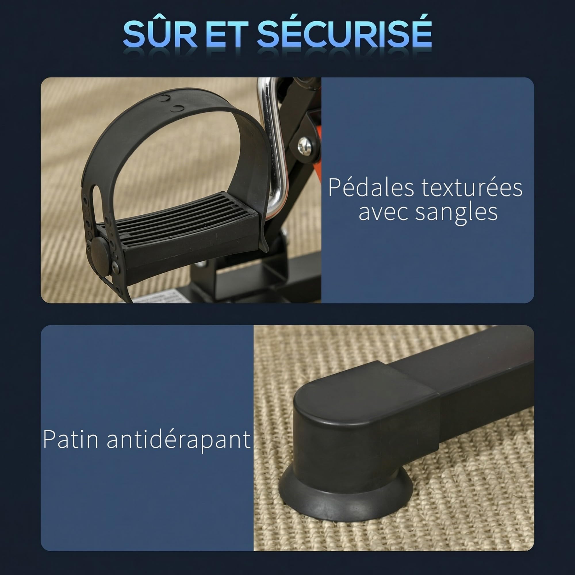HOMCOM Pédalier d'appartement mini vélo d'appartement avec résistance réglable, écran LCD, hauteur et largeur réglables, pour entraînement des bras et des jambes, acier noir