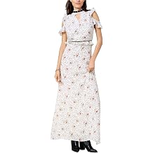 GLAM Womens Cold-Shoulder Maxi Dress, White, Small
