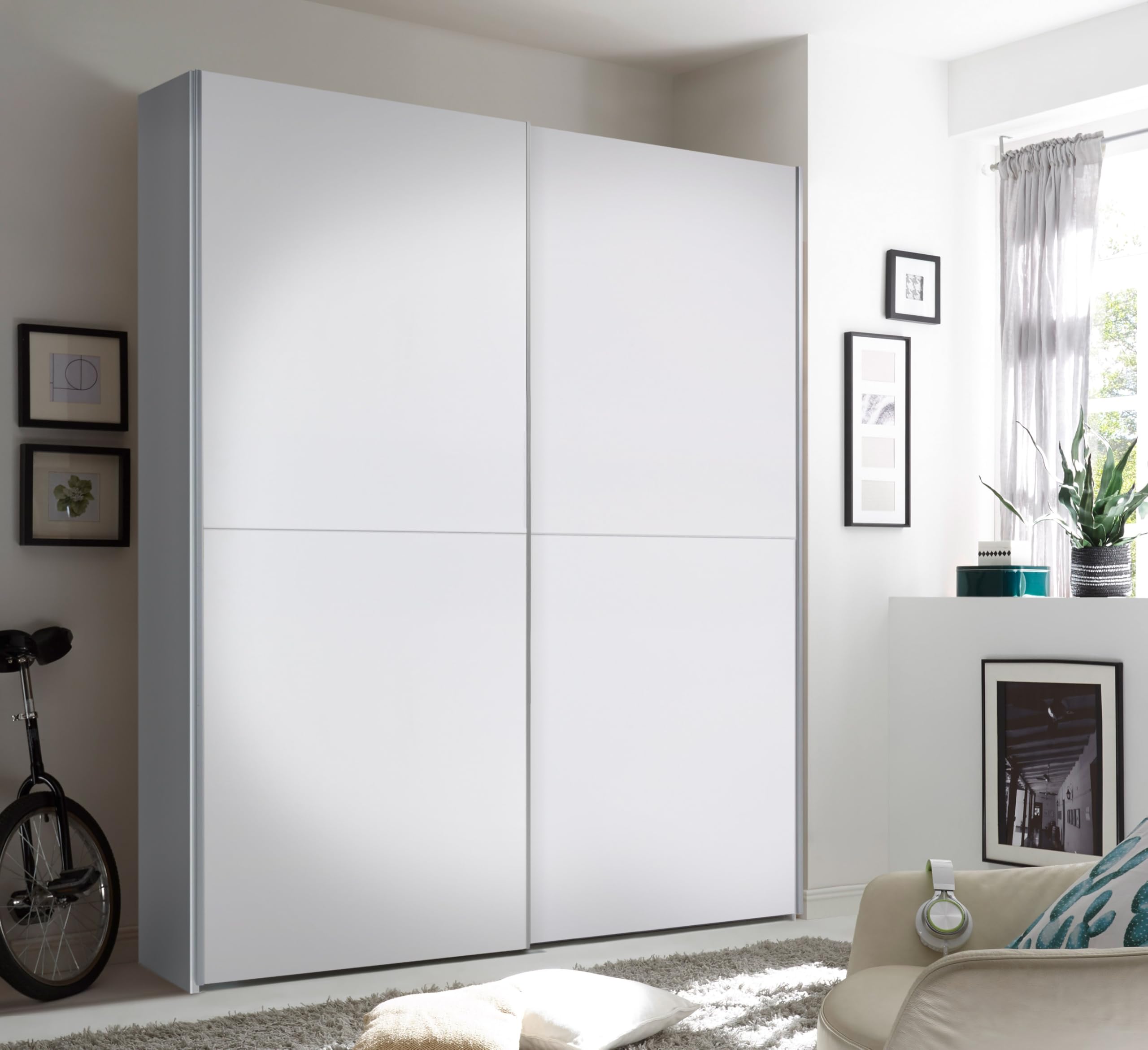 Armadio Scorrevole, 2 Ante, 170 cm Larghezza, 59 cm Profondità, 195 cm Altezza, Legno laminato Bianco