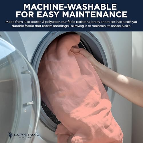Miniatura 5 de U.S. Polo Assn. Para todas las estaciones, material de camiseta suave y acogedor, juego de sábanas de algodón de 4 piezas de 1800 hilos
