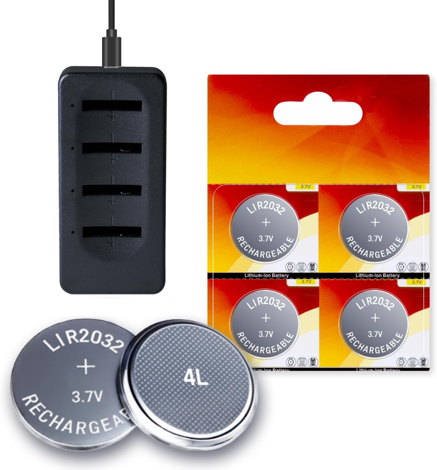 2032 Rechargeable Battery LIR2032 3.7V Lithium Button Batteries Replace CR2032 ML2032 for Car Key(4 Pack)