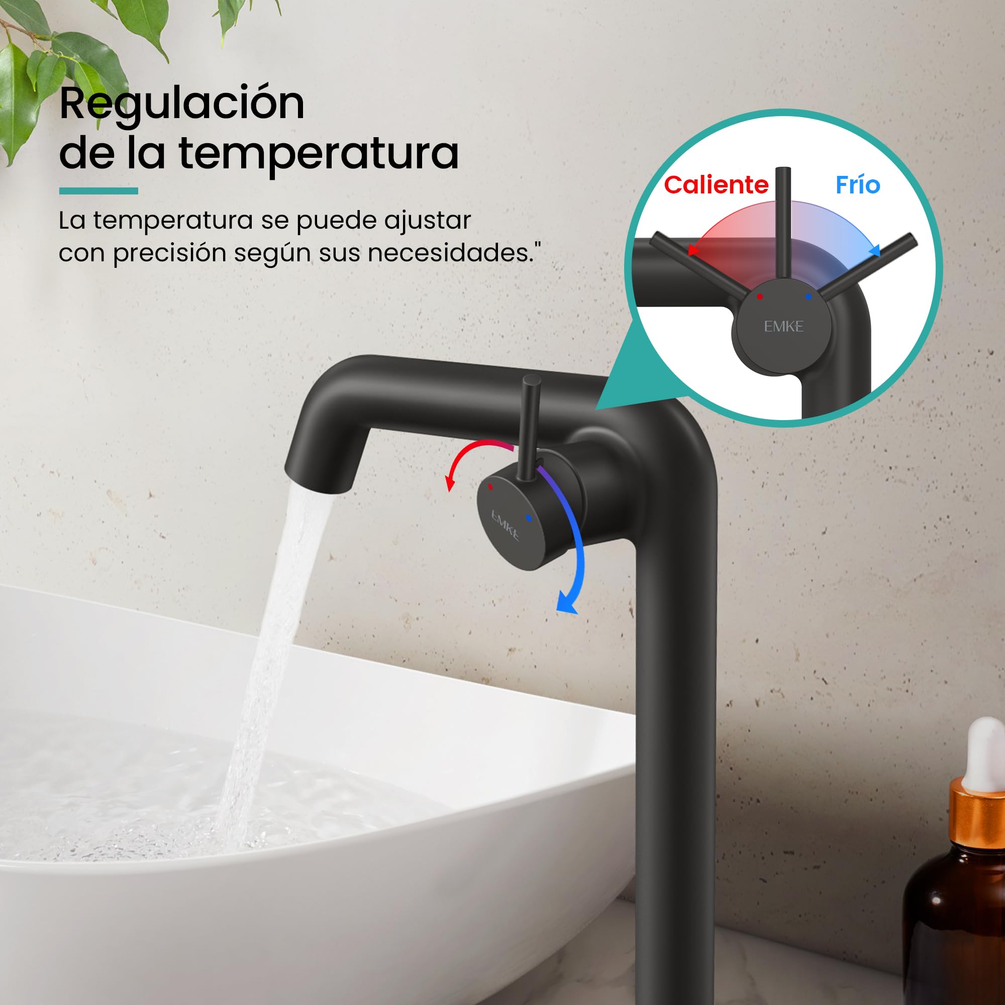 EMKE Grifo de baño Negro Mate, 332 x 220 x 76 mm, fácil instalación | cartucho cerámico, ahorro de agua, grifo de lavabo,mezclador monomando de latón