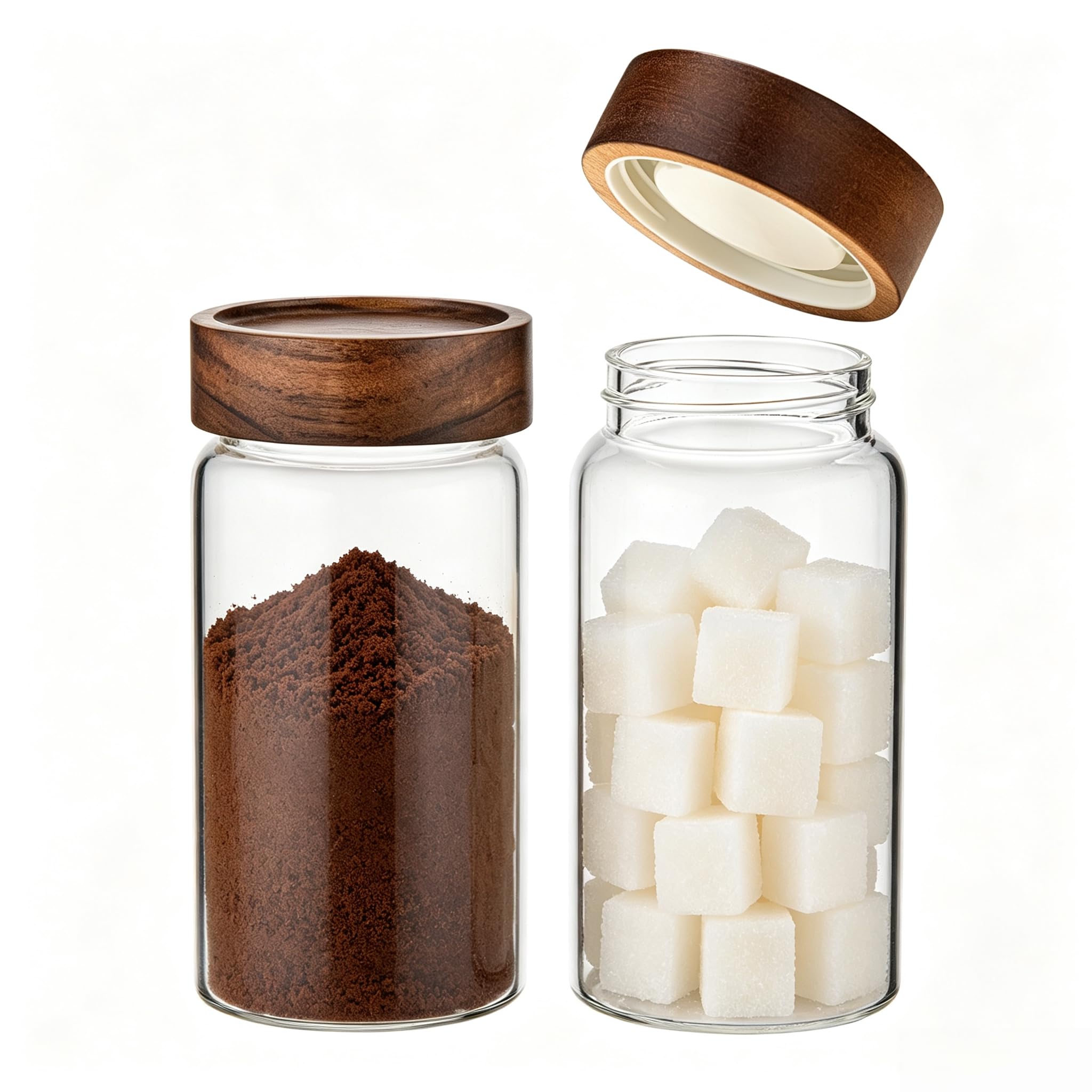 Foyofly 2*550Ml(18Oz) Glass Jars With Lid Spice Jars With Screw Wooden Lids Airtight Kitchen Storage Jar Canister For Sea Salt Paprika Herbs Cinnamon Coffee Seasoning Fermenting Pickling