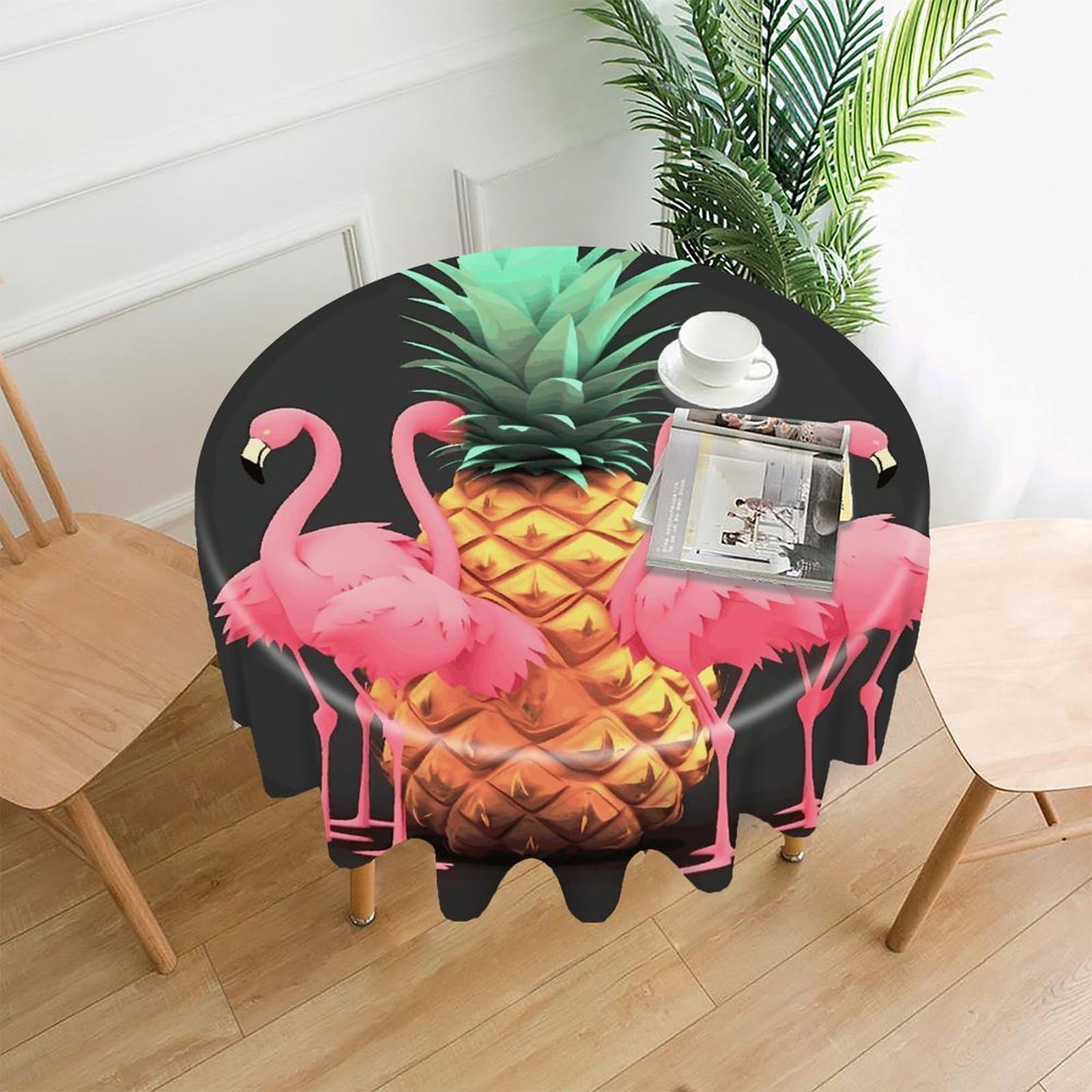 Pineapple Flamingos Tablecloth Exquisite Wrinkle-Free Straight-Edge Round Table Cloth Anti-Fading Premium Polyester Tablecloth Waterproof Folding Table Cloths for Tables Decor