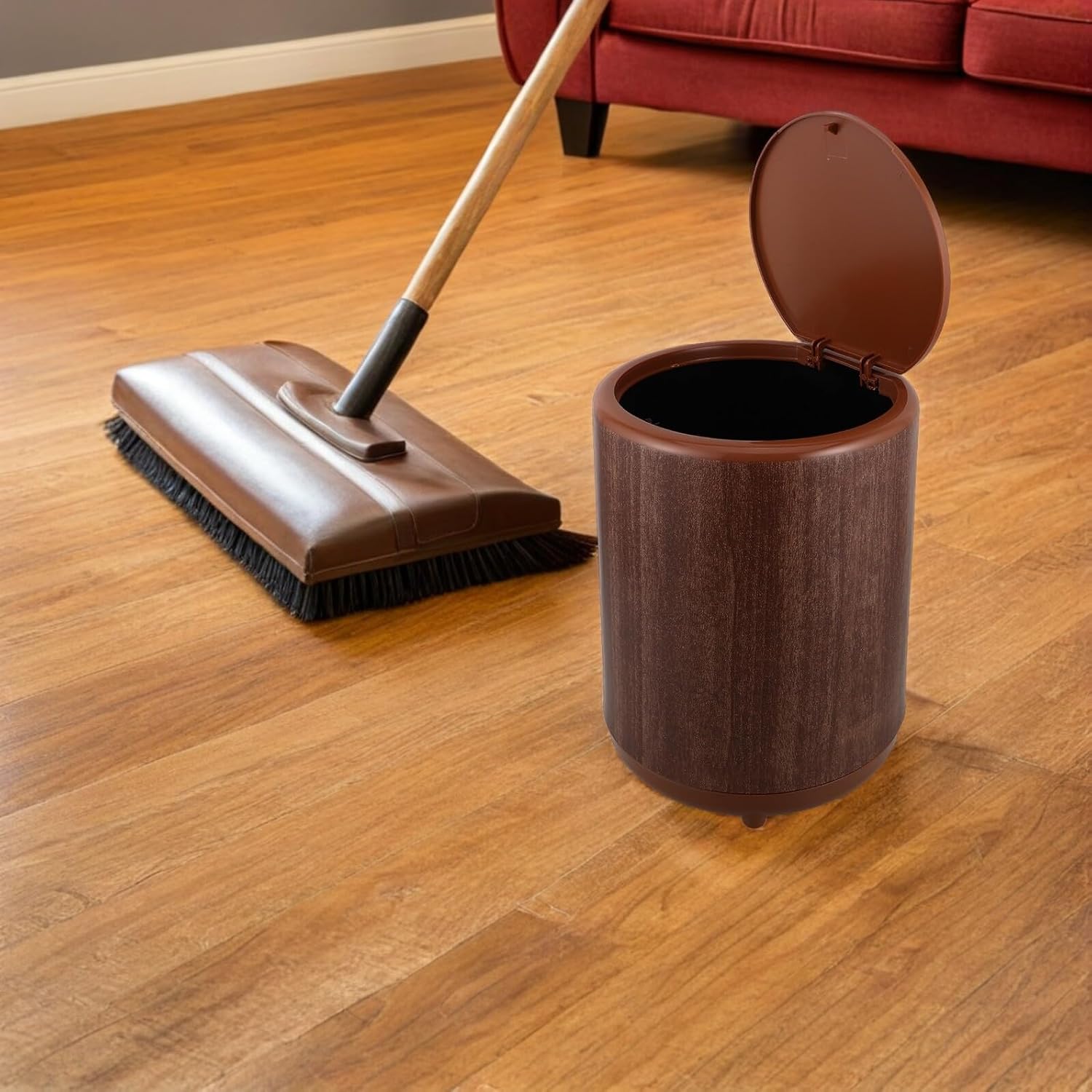 Large Capacity 12l Wood Grain Trash Can with Lid, Covered Rubbish Bin for Office, Bathroom, Kitchen, Hotel Garbage Storage Container