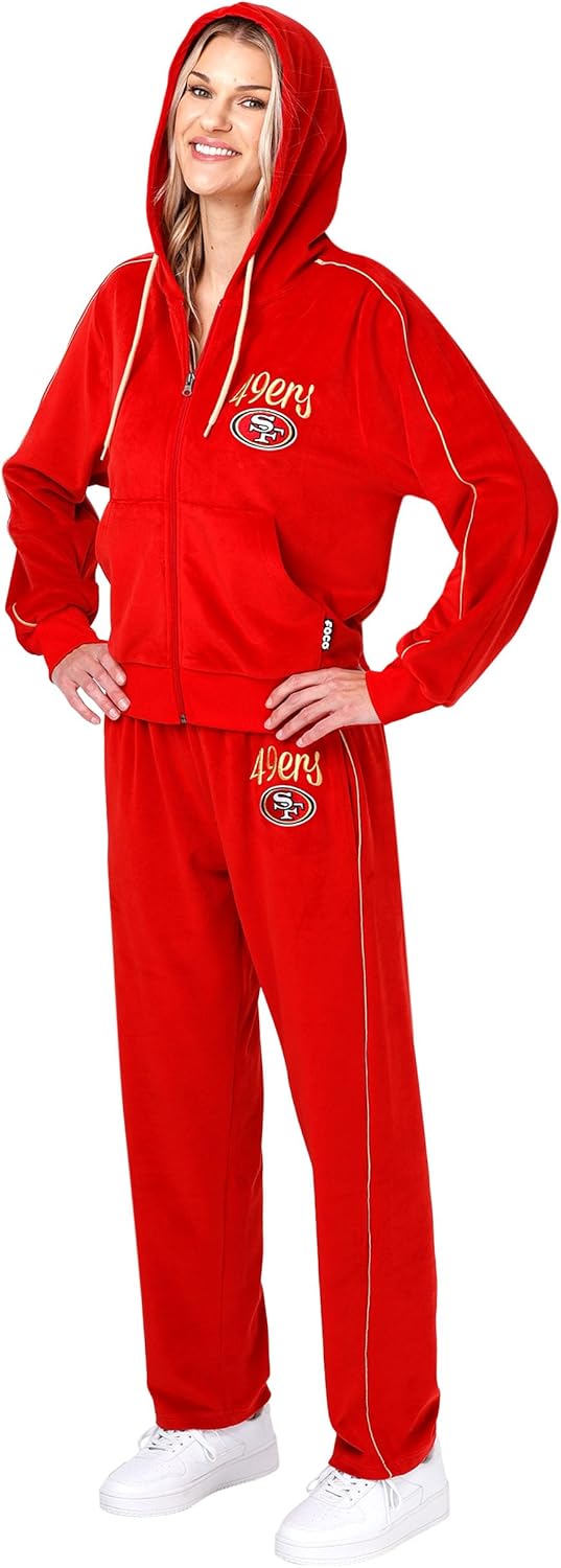 FOCO NFL womens Nfl Team Logo Ladies Fashion Tracksuit Soft Velour Sweatsuit Zip Up Jacket Top - Image 5