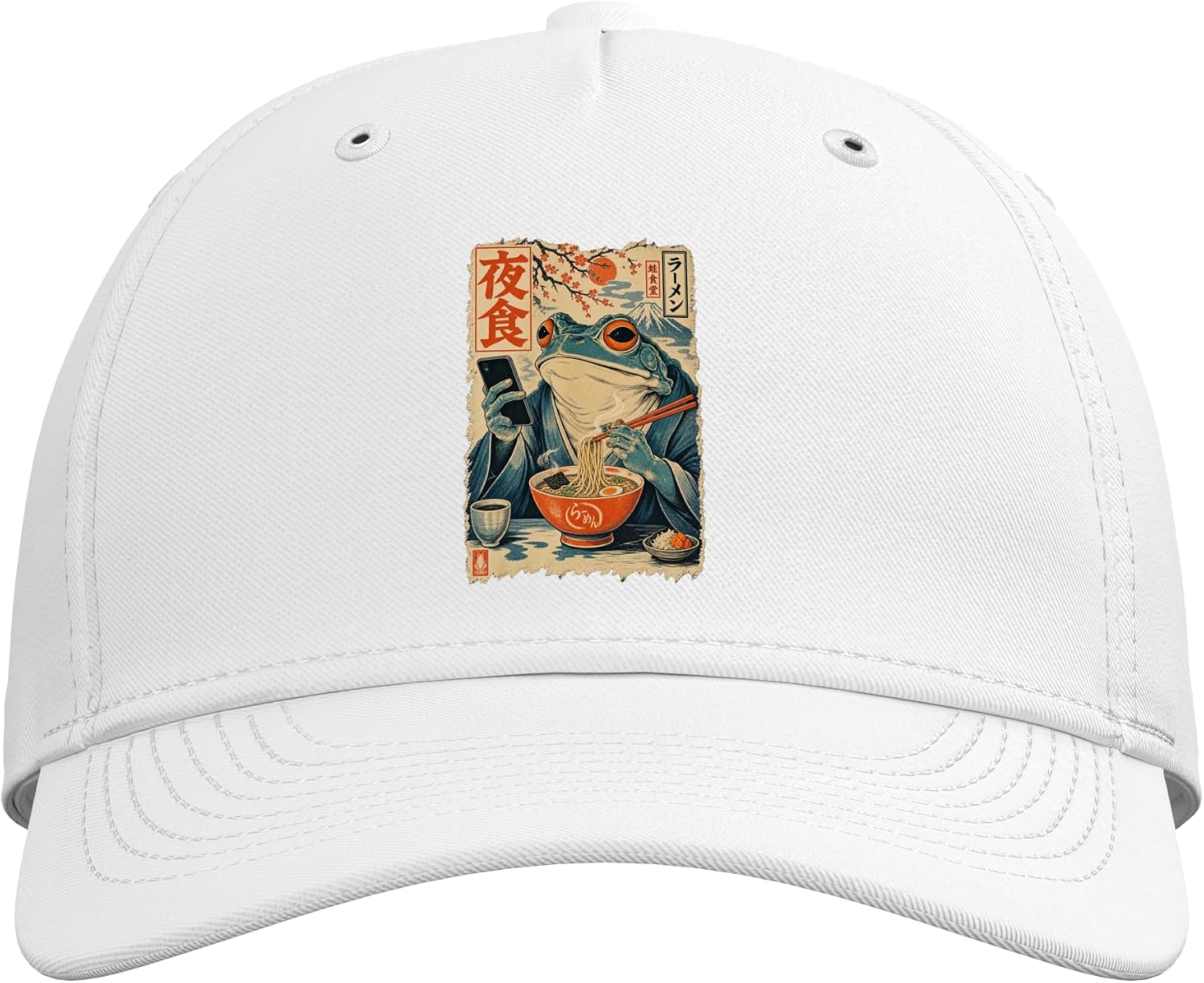 Grumpy Frog Ramen Phone Scroll Japanese Style Adjustable Baseball Hat image 2