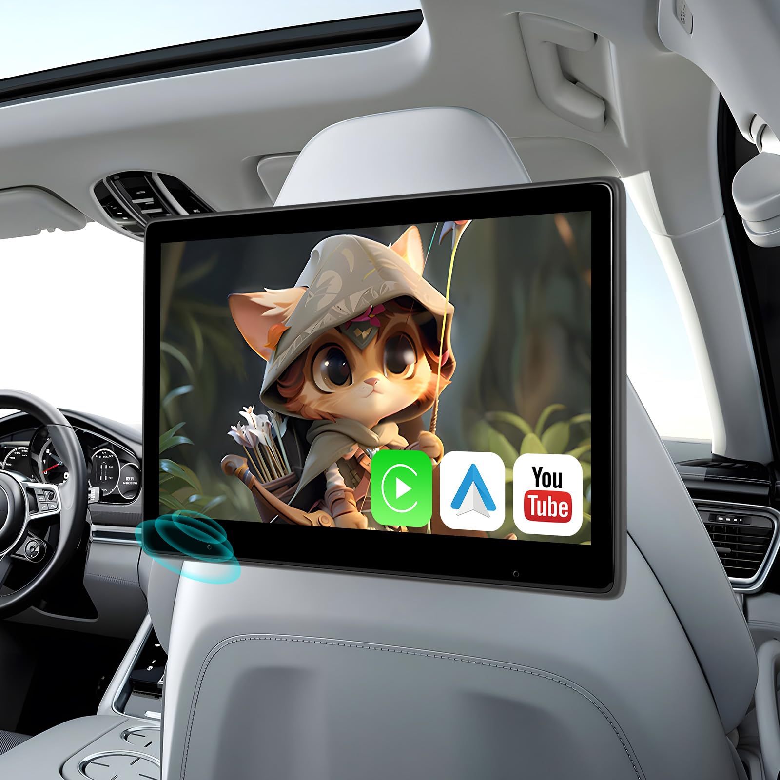 CAMECHO Reproductor de vídeo portátil para reposacabezas, Monitor con Pantalla táctil HD de 10,1" Compatible con Carplay/Android Auto Super Link Bluetooth FM, Type-C/USB Plug&Play+Tarjeta TF de 64G
