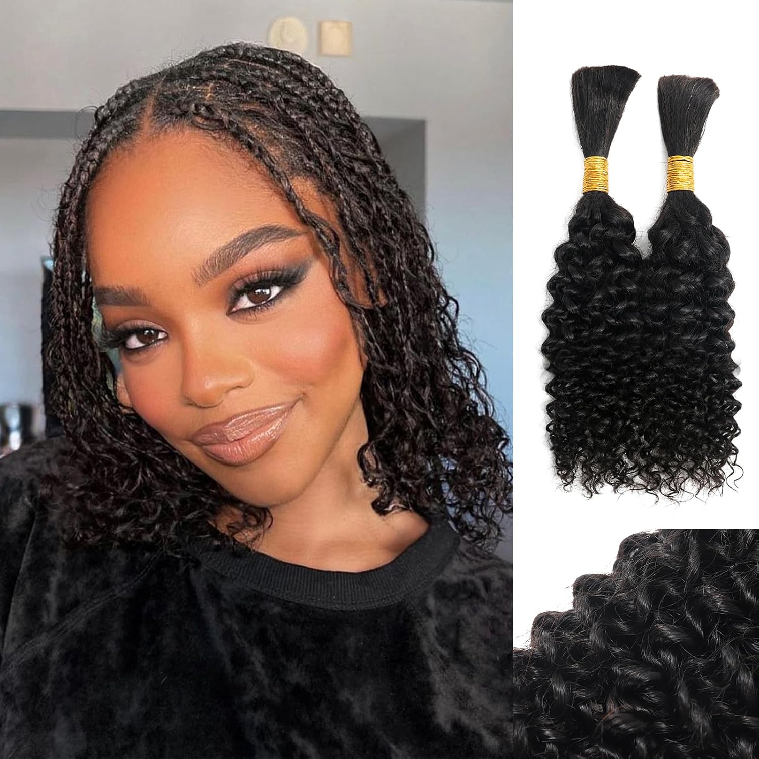 Human Braiding Hair Curly Human Hair Braiding Hair For Boho Knotless Bohemian Braids Full Bulk Human Hair For Braiding Wet And Wavy 100g 2 Bundles No Weft Hair Extensions