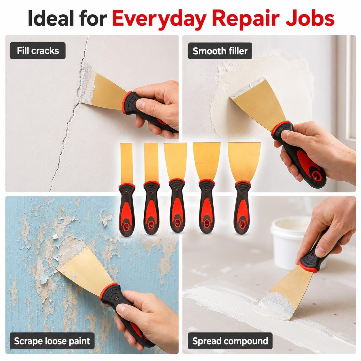 Espátula para masilla, raspador de pintura de 1,5 mm de grosor con mango de goma, versátil herramienta de raspado para paneles de yeso y papel tapiz para renovación del hogar y proyectos de bricolaje